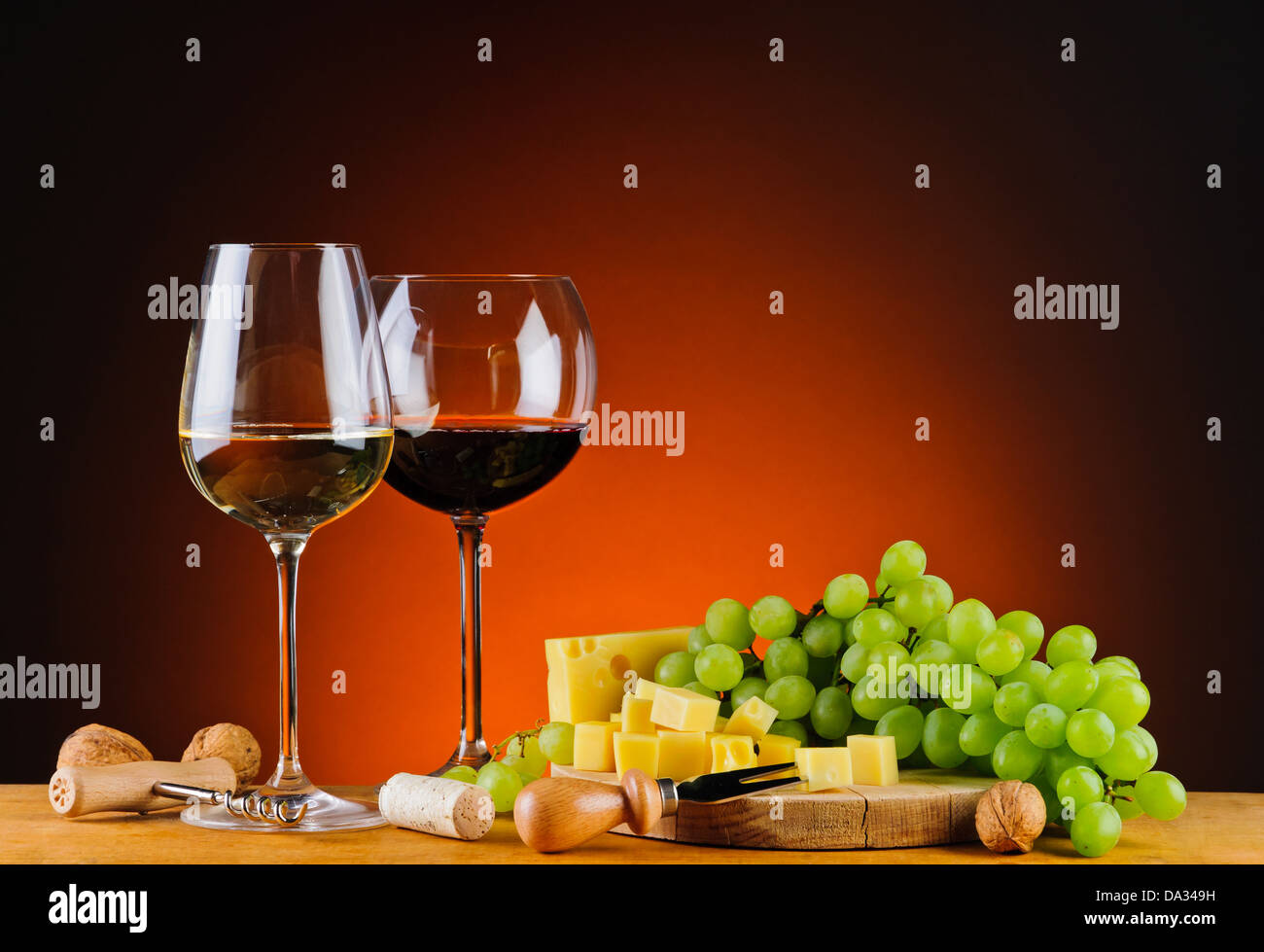 still life with cheese, wine and grapes Stock Photo - Alamy