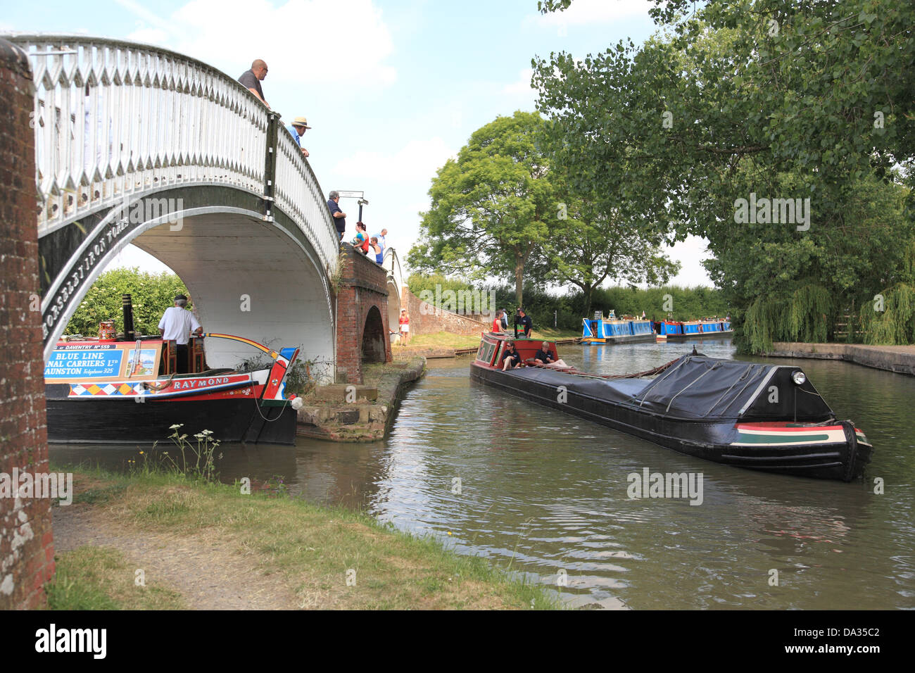 Two historic working narrowboats at Braunston Turn, Northamptonshire Stock Photo