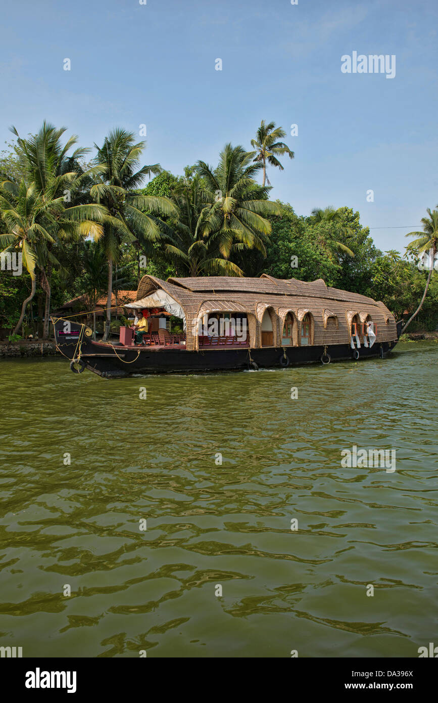 houseboat sailing on the backwaters of Kerala, India Stock Photo
