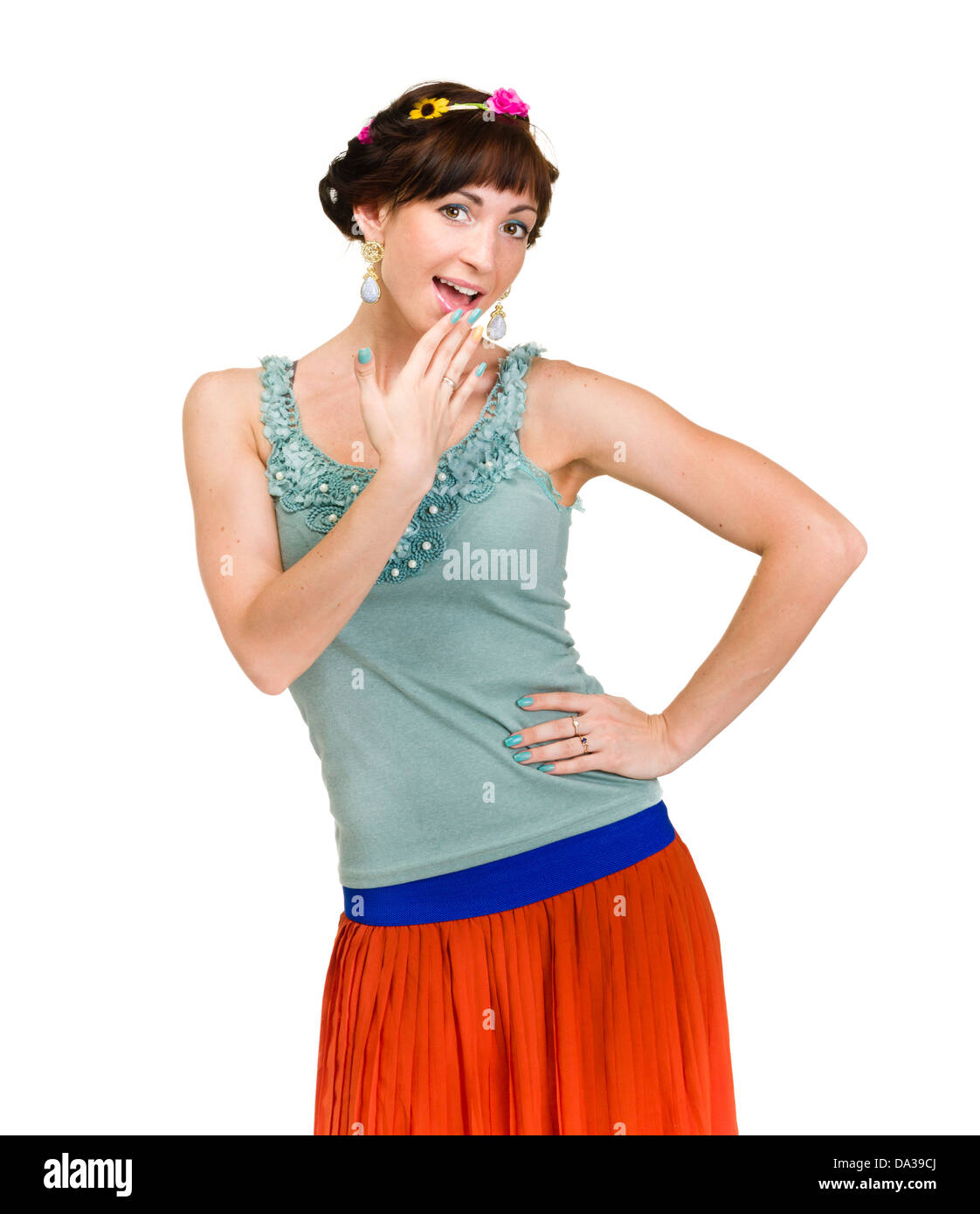 Surprised woman isolated on white background Stock Photo - Alamy