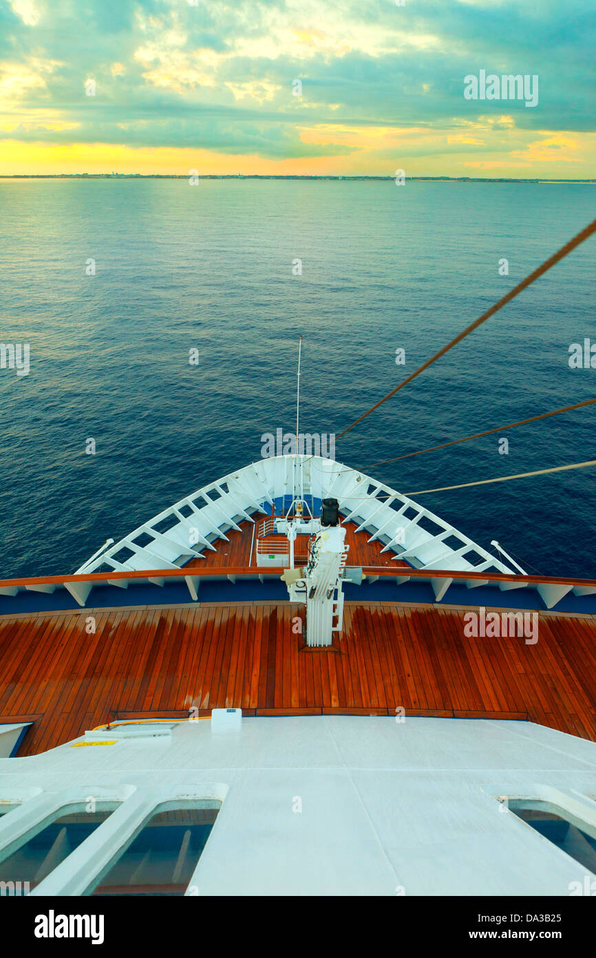 cruising on ocean liner, point of view from the upper deck Stock Photo