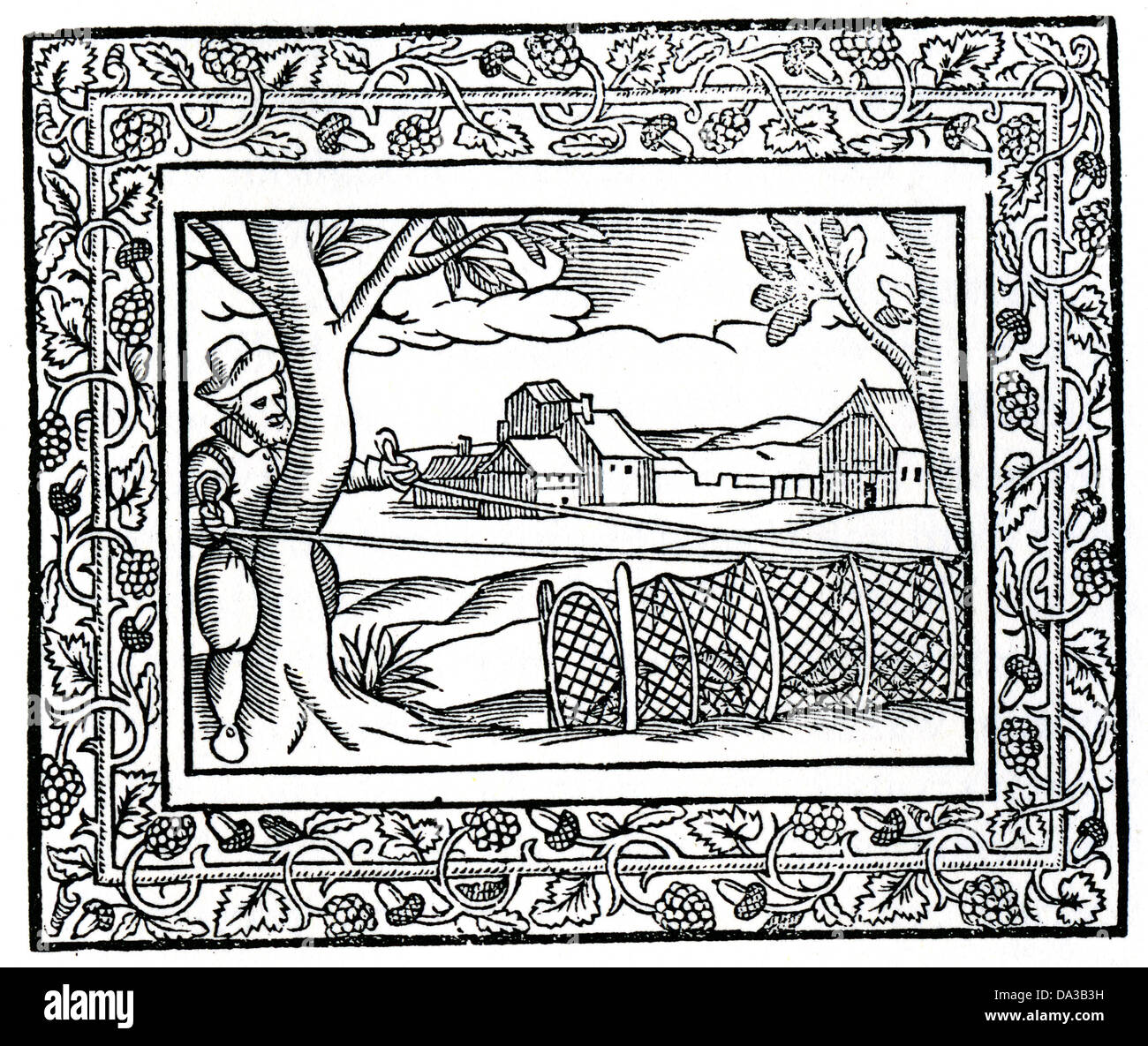GEORGE TURBEVILLE (c 1540-c 1594) English poet - woodcut from his 1575 book the Noble Art of Venerie Stock Photo