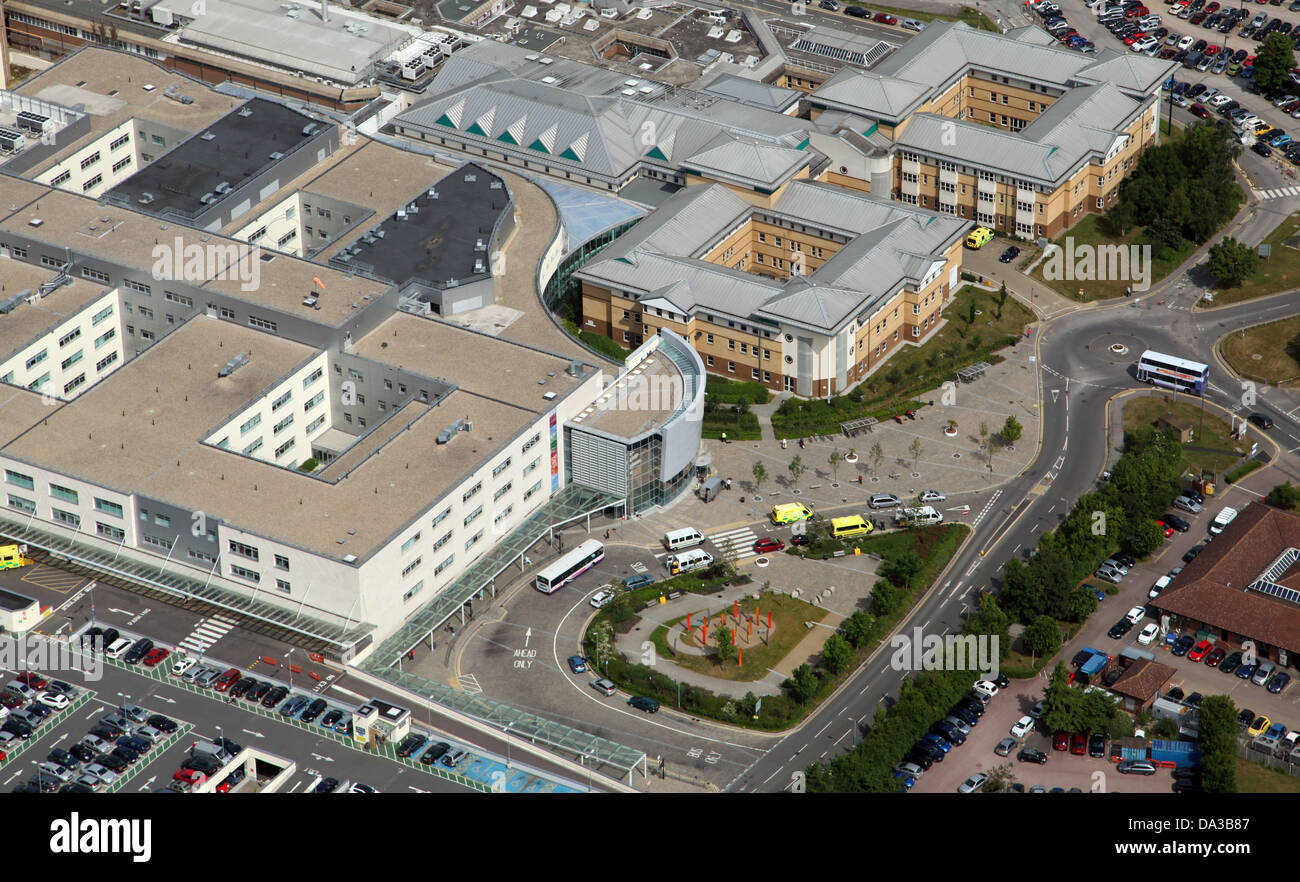 aerial view of Broomfield Hospital, Chelmsford, Essex Stock Photo