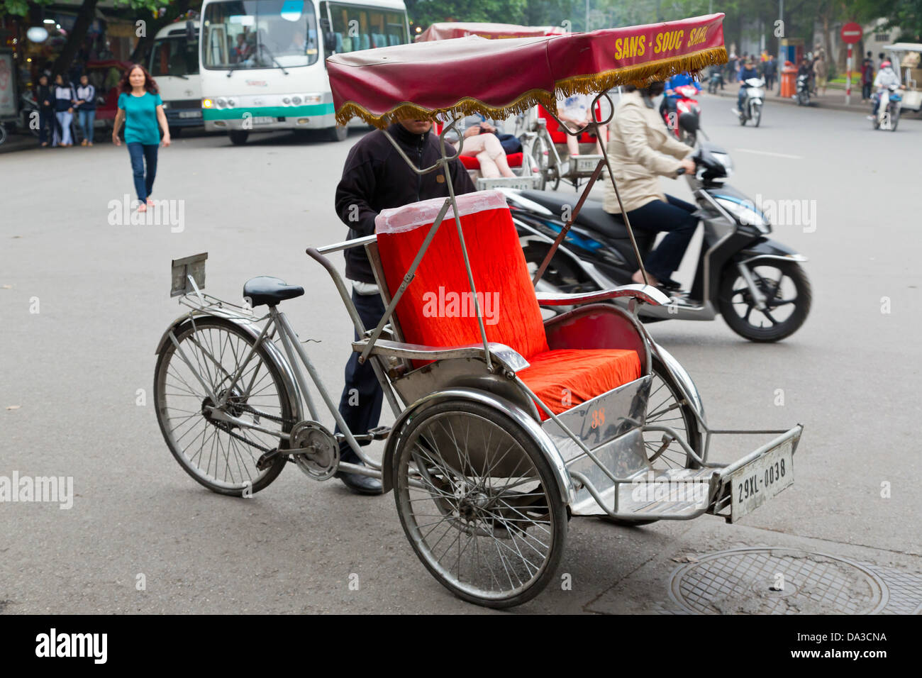 Traditional Tricycle in the Old Quarter of Hanoi, Vietnam Stock Photo