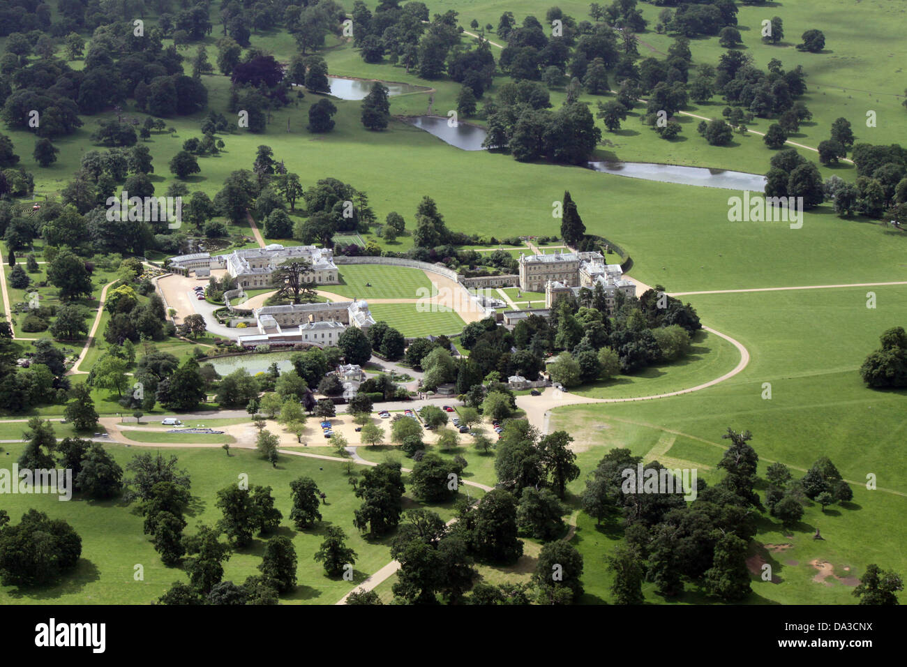 aerial view of Woburn Abbey, home of the Duke of Bedford Stock Photo