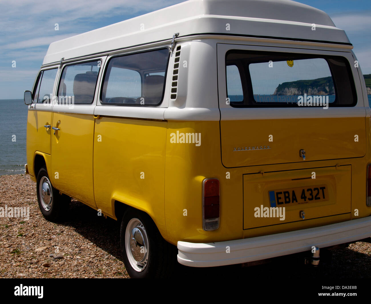 VW camper parked at the beach, Seaton, Devon, UK 2013 Stock Photo