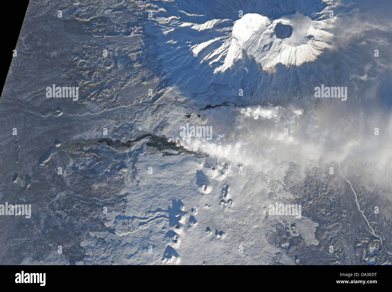 Russia Kamchatka Peninsula Erupting Fissure at Tolbachik Dec. 22, 2012 Stock Photo