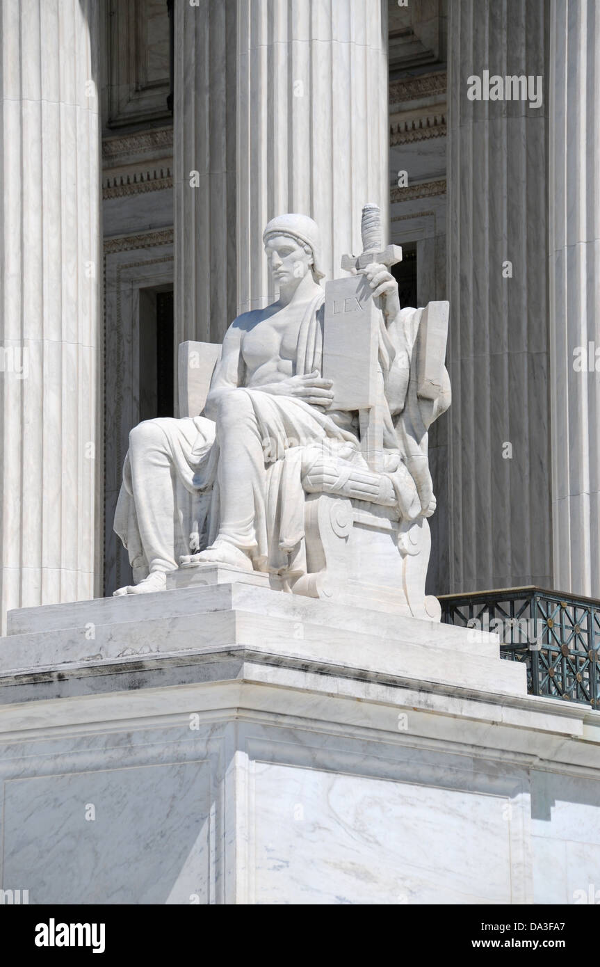 USA Washington D.C. United States Supreme Court Building Statue Authority of Law Stock Photo