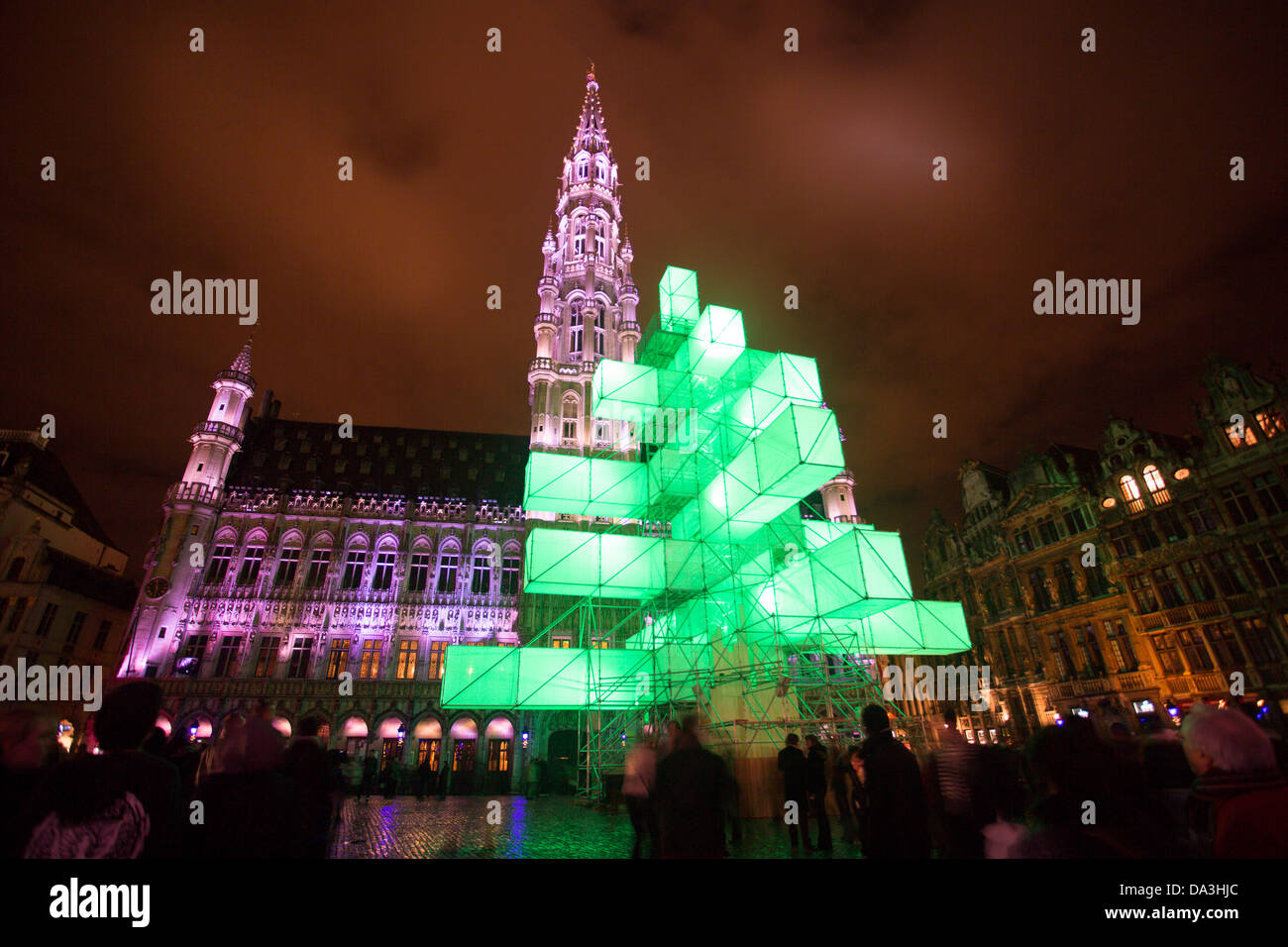electro christmas tree in grande place, brussels, belgium Stock Photo