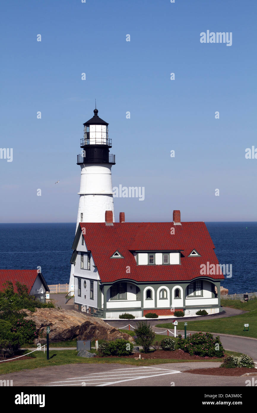 Portland Head Light,  Cape Elizabeth , Maine marks the southern opening of Casco Bay Stock Photo