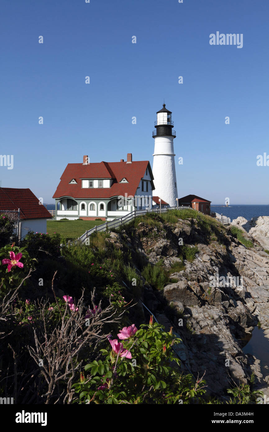 Portland Head Light,  Cape Elizabeth , Maine marks the southern opening of Casco Bay Stock Photo