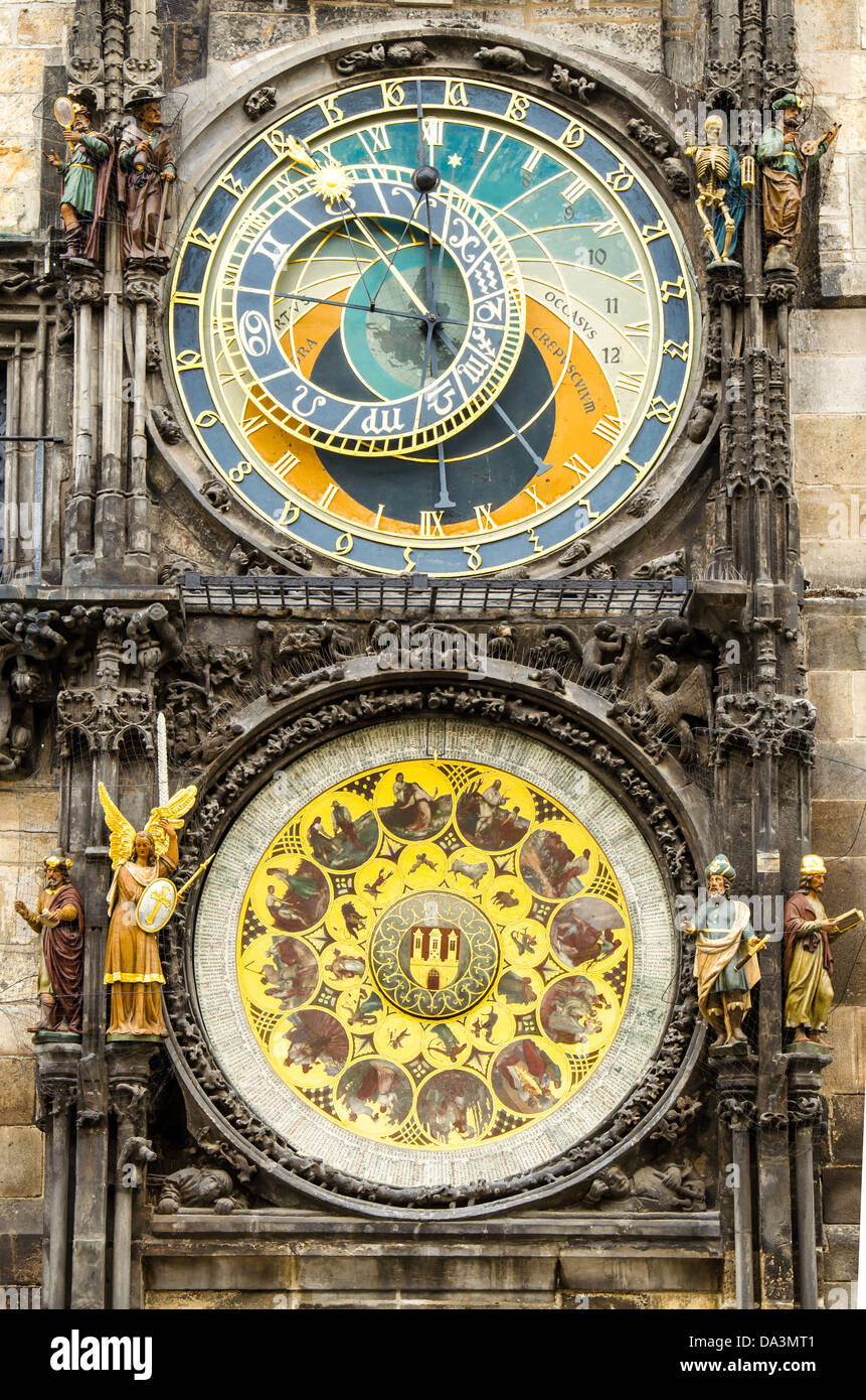 Astronomical clock on Old Town Hall in Prague, Czech Stock Photo