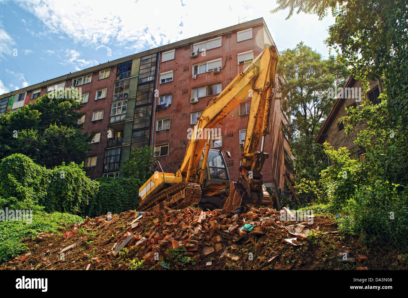 EXcavator machine on construction site during earth moving works Stock Photo