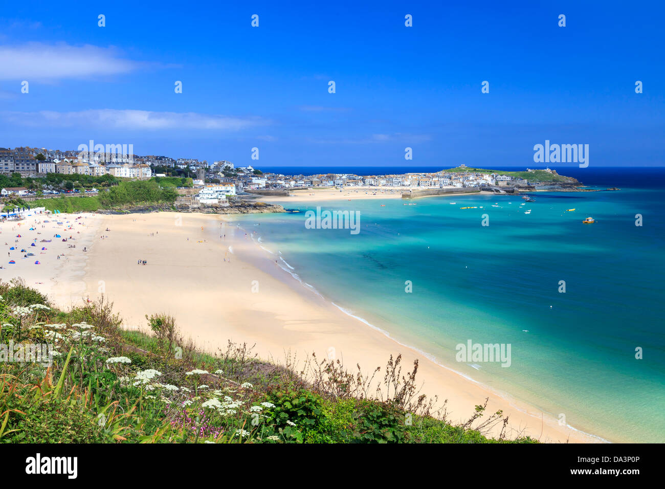 View overlooking Porthminster Beach St Ives Cornwall England UK Stock Photo