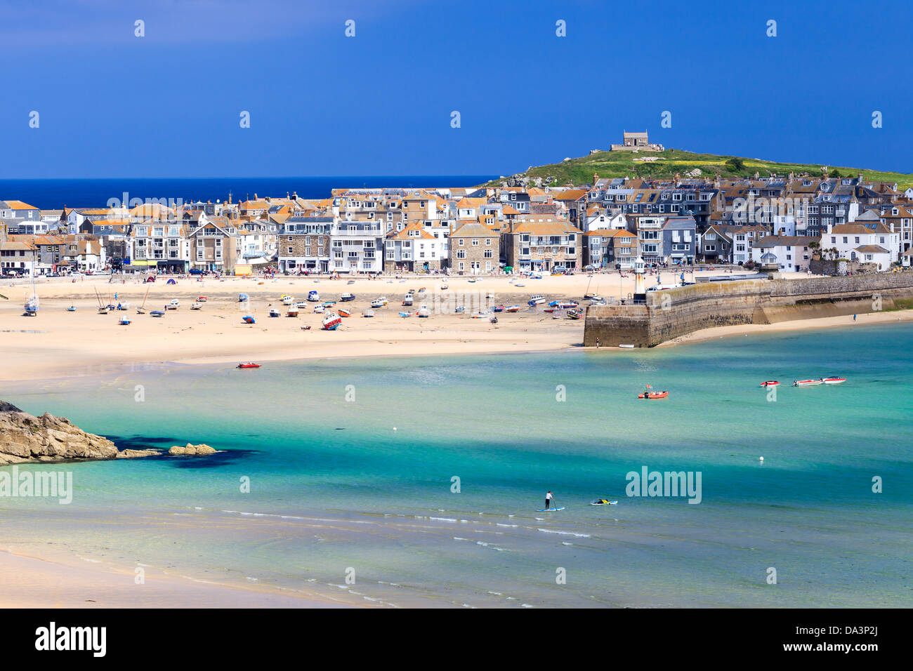 View overlooking Porthminster Beach St Ives Cornwall England UK Stock Photo