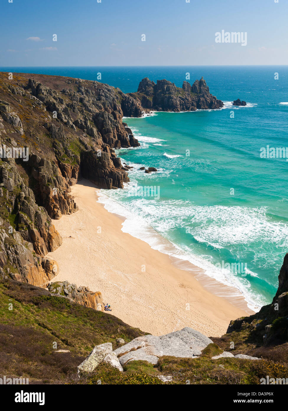 Overlooking Pedn Vounder Beach from Treen Cliffs Cornwall England UK ...