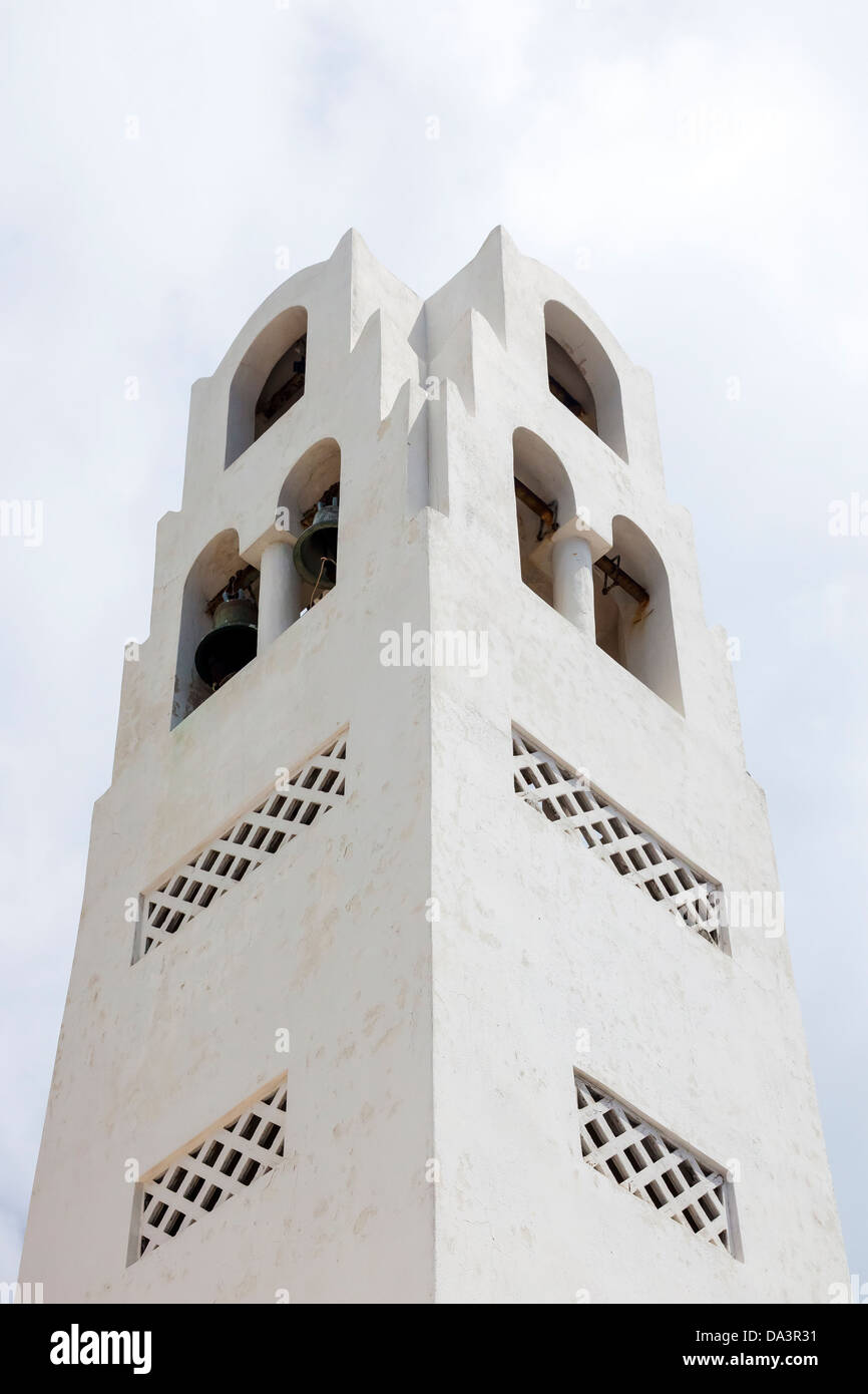 Bell tower of Fira Orthodox Cathedral, Santorini Greece Stock Photo