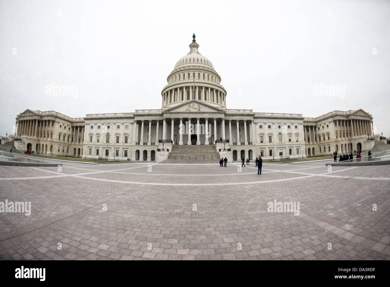 WASHINGTON DC, USA - Very wide-angle shot of the US Capitol Building's eastern side on an overcast day. Stock Photo