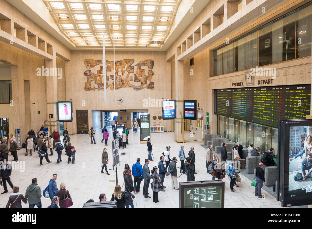 BRUSSELS, Belgium - The main concourse inside Gare Centrale (Central Station) in Brussels, Belgium. Stock Photo