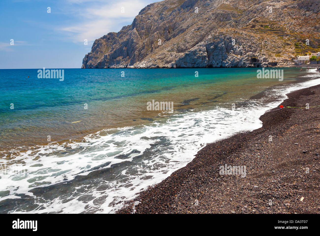 The black volcanic beach at Kamari Santorini Greece Stock Photo