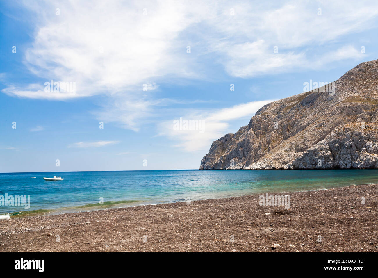 The black volcanic beach at Kamari Santorini Greece Stock Photo