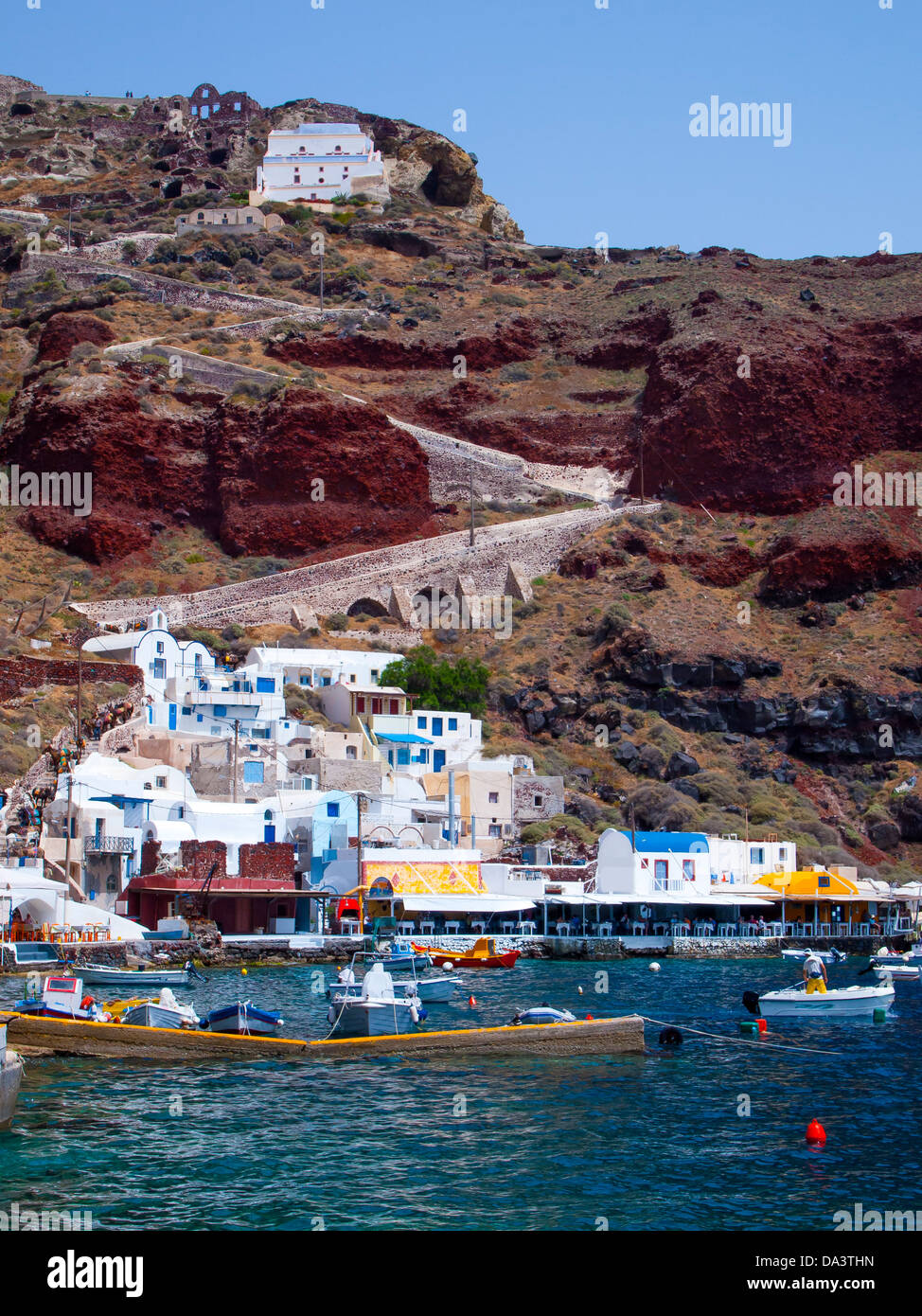 The beautiful Ammoudi Bay at Oia Santorini Greece Stock Photo