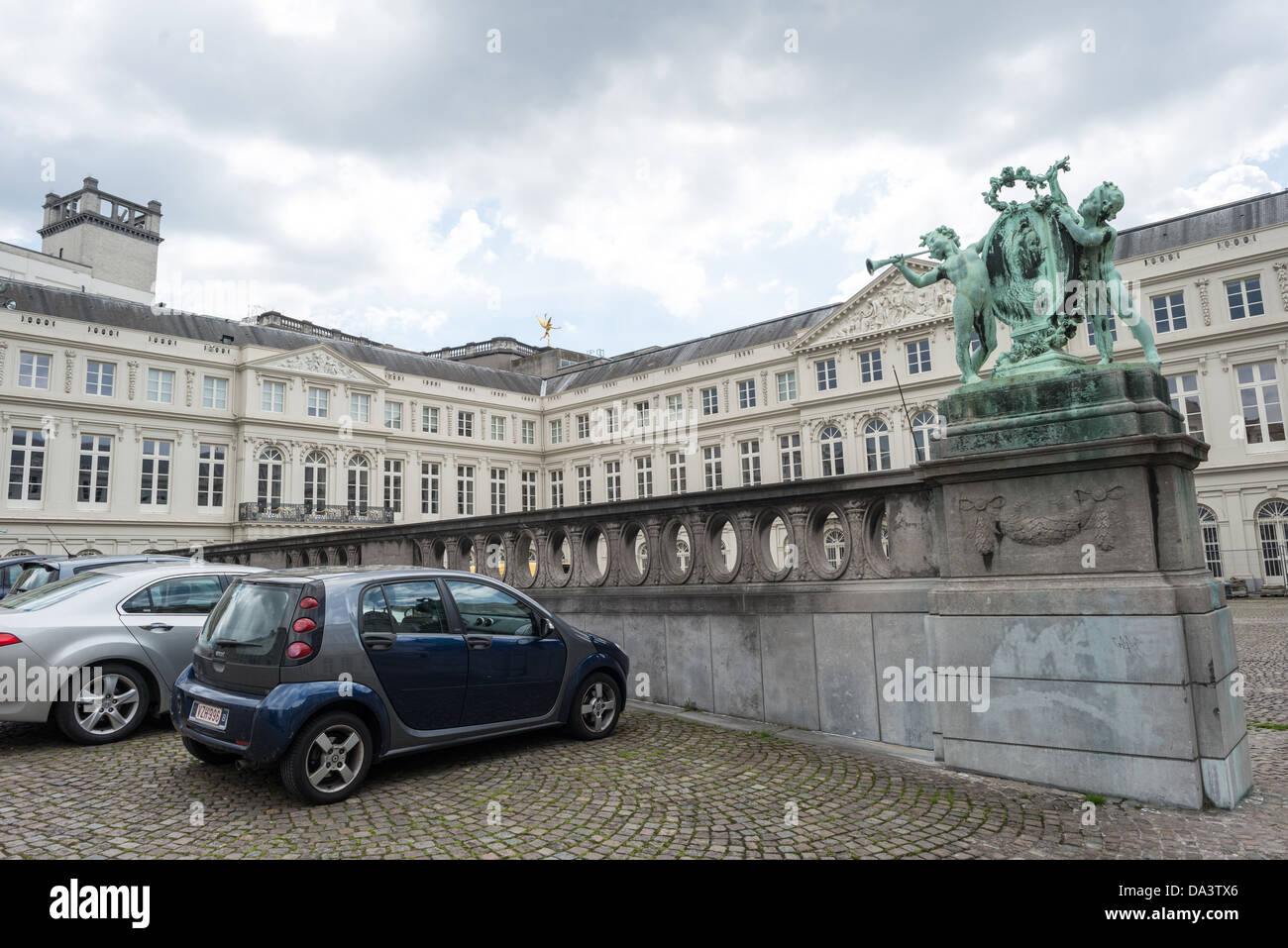 BRUSSELS, Belgium - The back of the Fine Arts Museum in Brussels, Belgium, with its cobblestone streets. Stock Photo