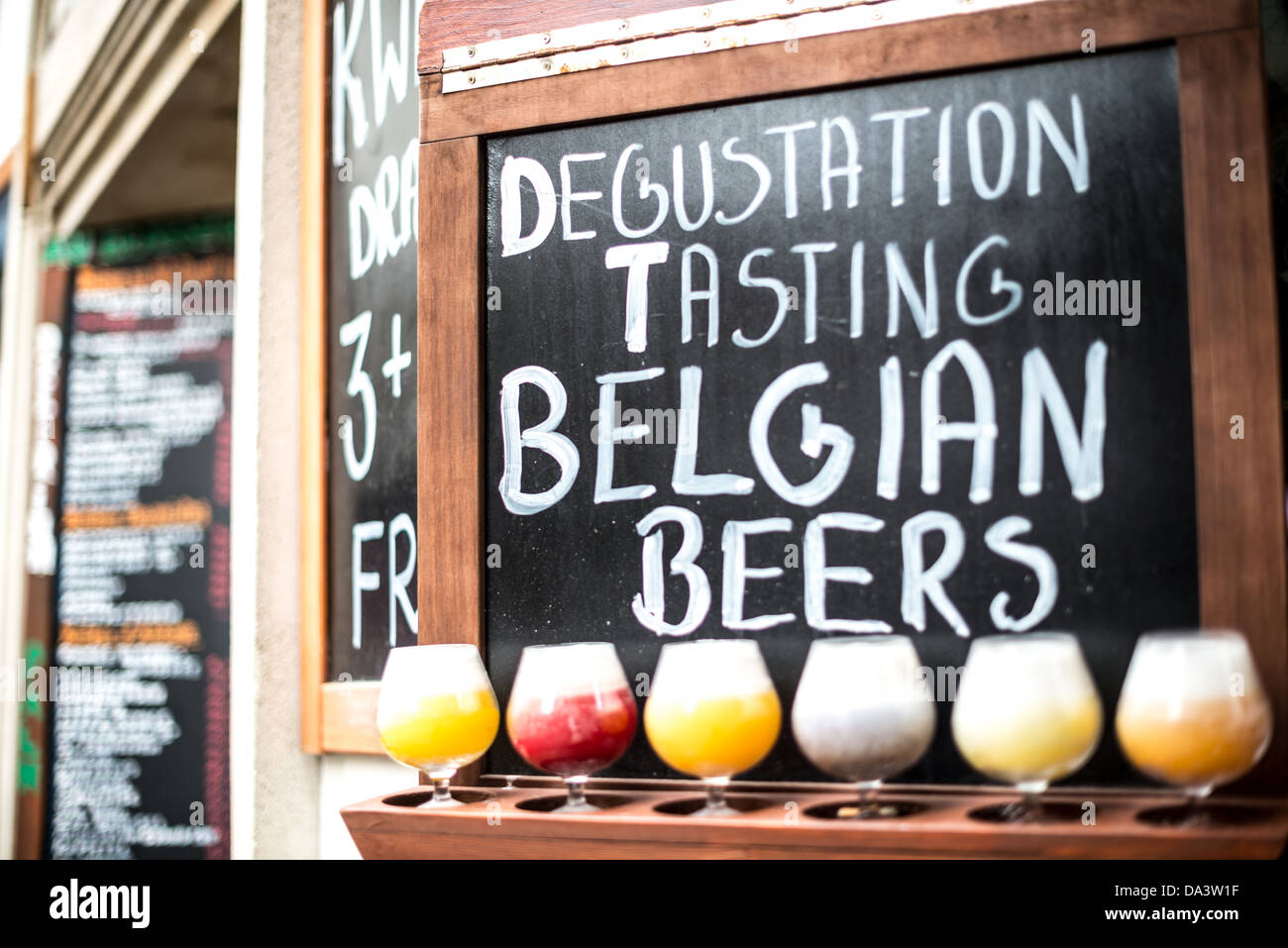 BRUSSELS, Belgium A sign advertising a beer tasting menu at a bar in the Lower Town of