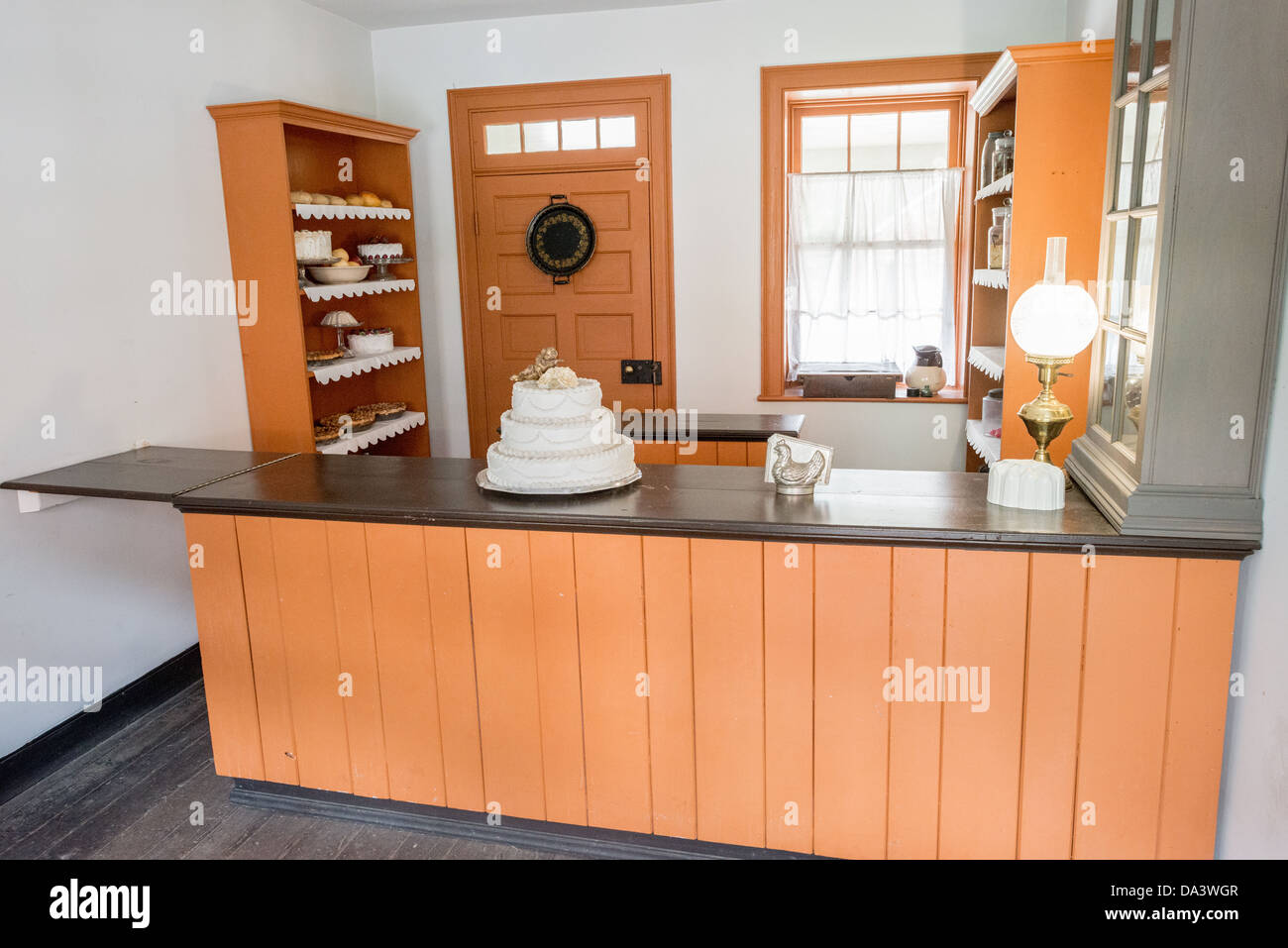 HARPERS FERRY, West Virginia - A bakery on High Street in Harpers Ferry, West Virginia, decorated in period items as a museum exhibit. Stock Photo