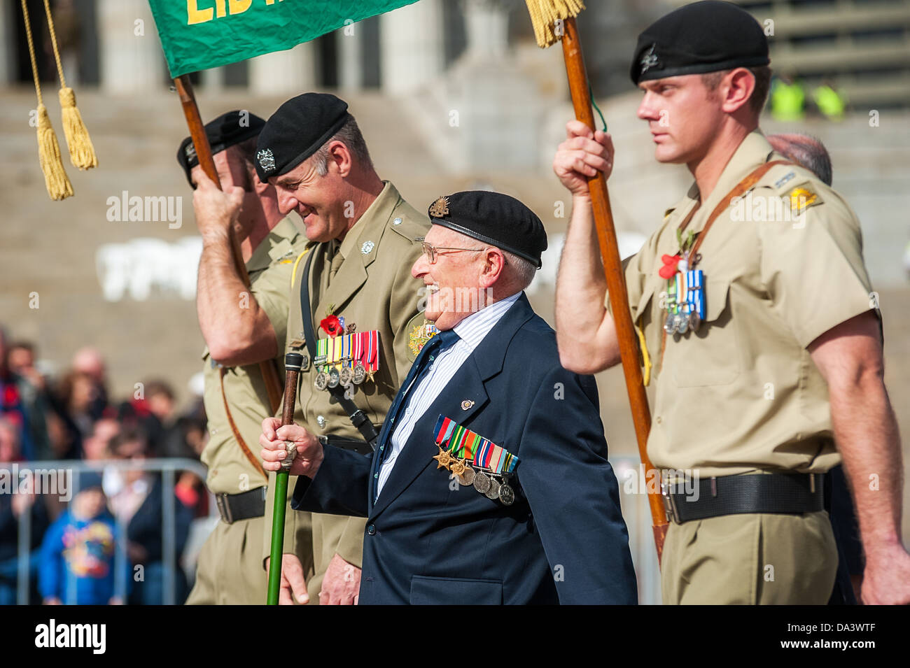 Thousands attend Anzac Day marches across Australia to pay respects to service men and women and fallen war heroes. Stock Photo