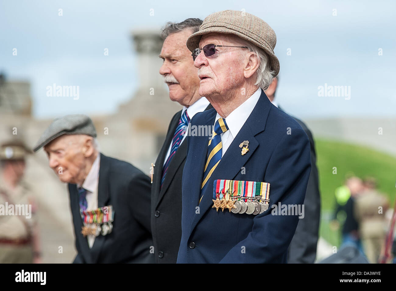 Football Legend Ron Barassi's first Anzac Day march in Melbourne Australia honoring the military service of his father in WWII. Stock Photo
