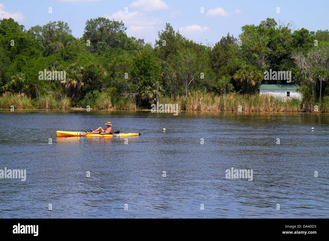 Florida Homosassa Springs,Old Homosassa,Homosassa River water,man men male adult adults,kayak,kayaker,visitors travel traveling tour tourist tourism l Stock Photo