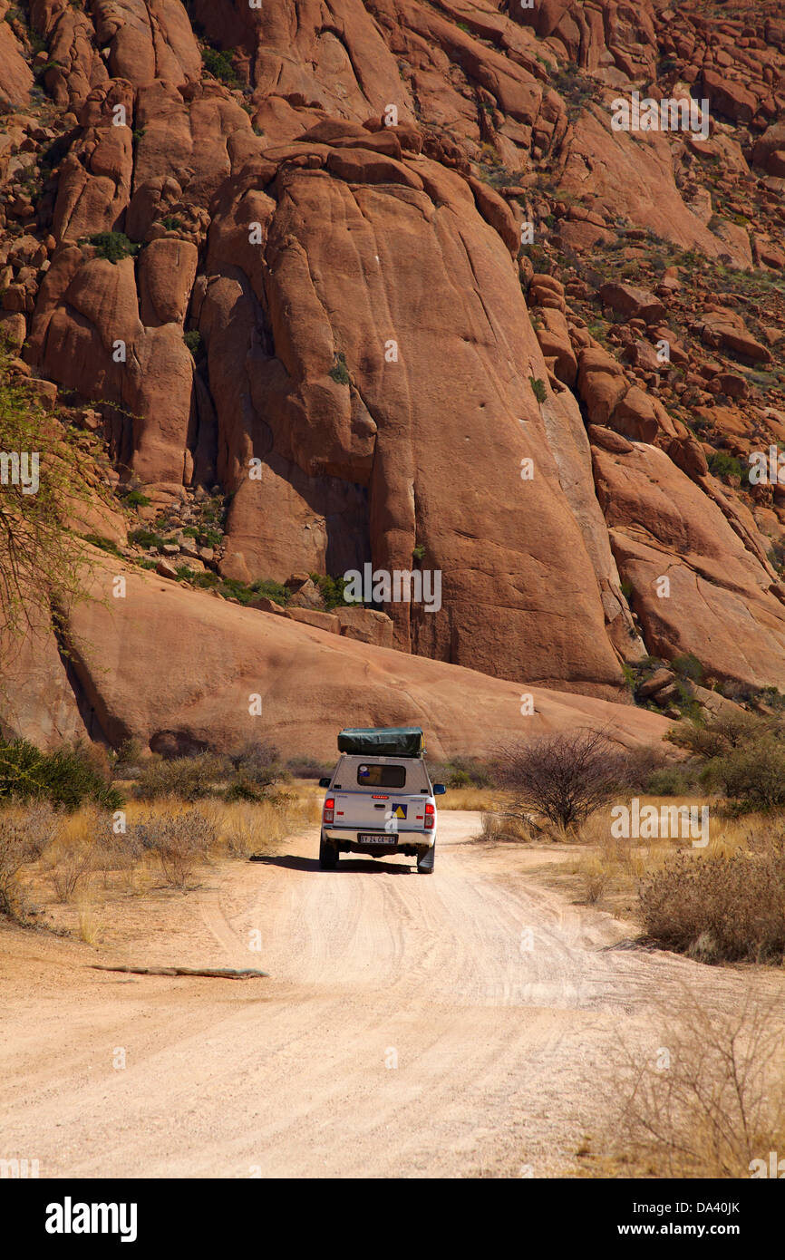 4x4 and rock formations at Spitzkoppe, Namibia, Africa Stock Photo
