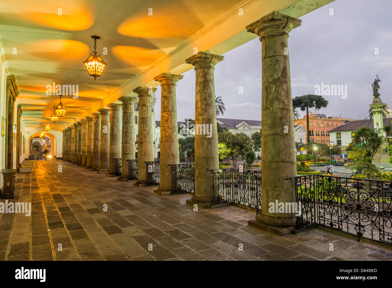 Independence square viewed at sunset, Quito, Ecuador Stock Photo