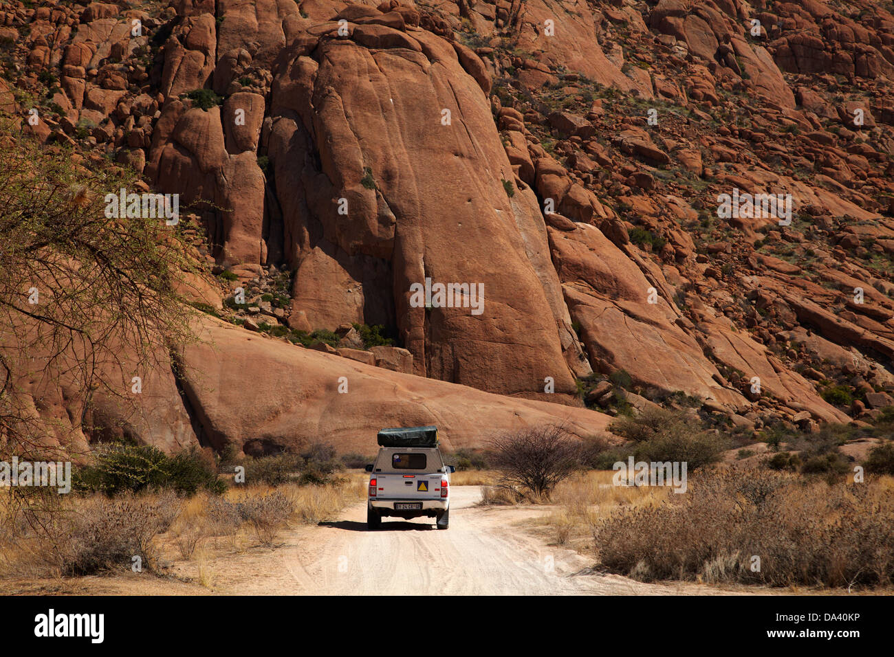 4x4 and rock formations at Spitzkoppe, Namibia, Africa Stock Photo