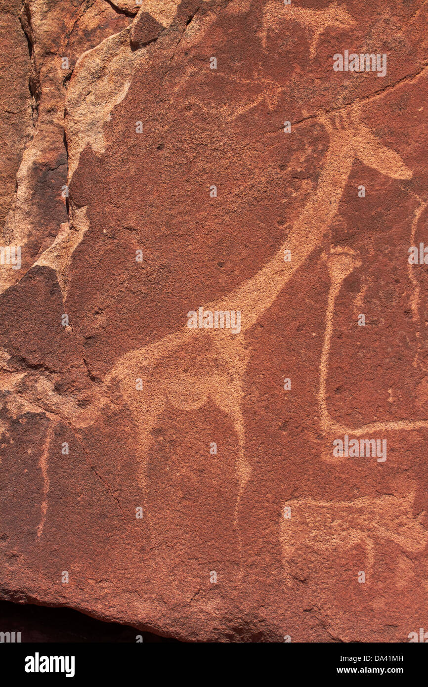 Ancient rock etchings, Twyfelfontein UNESCO World Heritage Site, Damaraland, Namibia, Africa Stock Photo