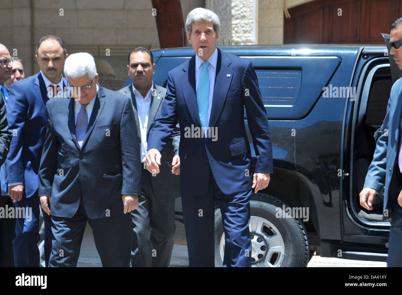 Secretary Kerry, PA President Abbas meet press Stock Photo