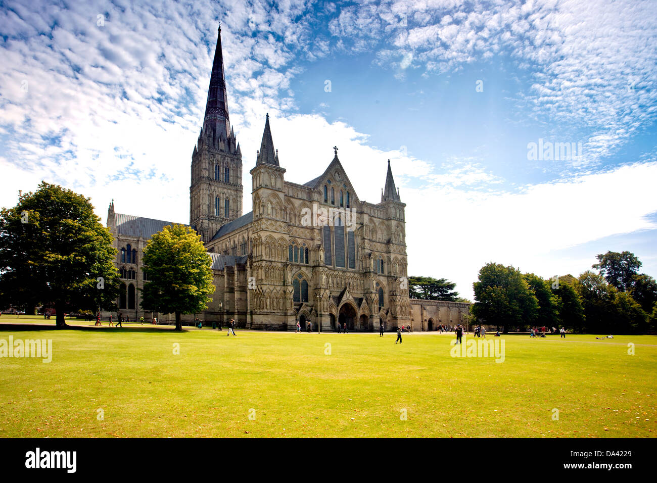 The west front of the Cathedral Church of the Blessed Virgin Mary in Salisbury Wiltshire England UK Stock Photo