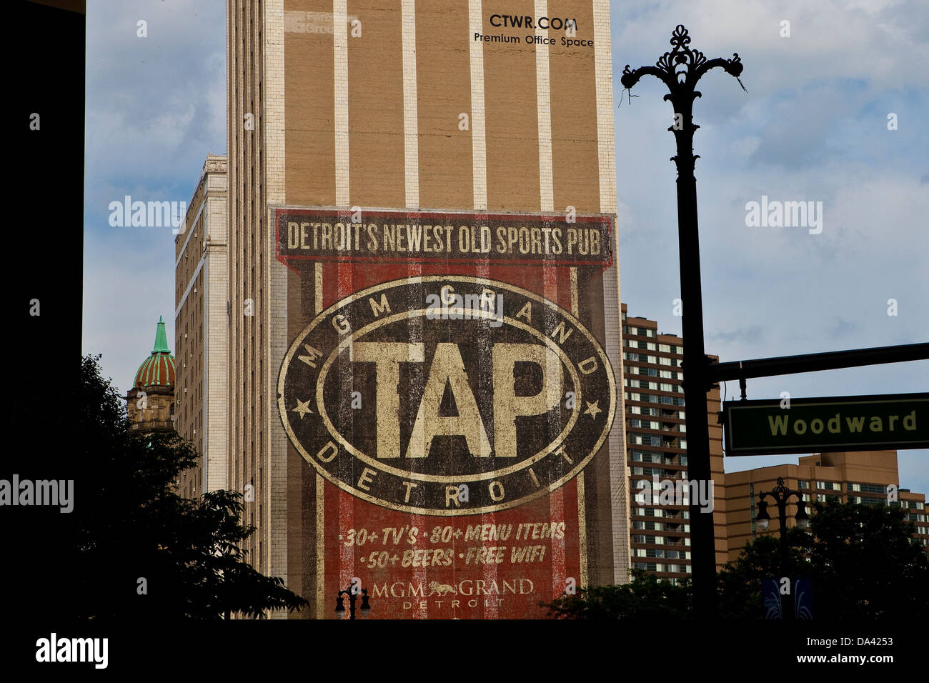 An mural advertisement for MGM Grand TAP sports pub is seen in Detroit