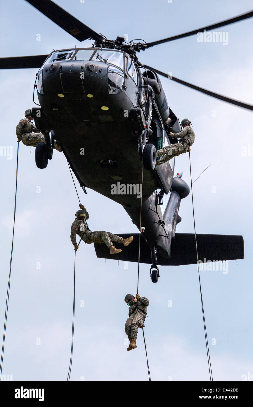 National Guard NJNG UH60 Black Hawk Black Hawk rappelling Soldier