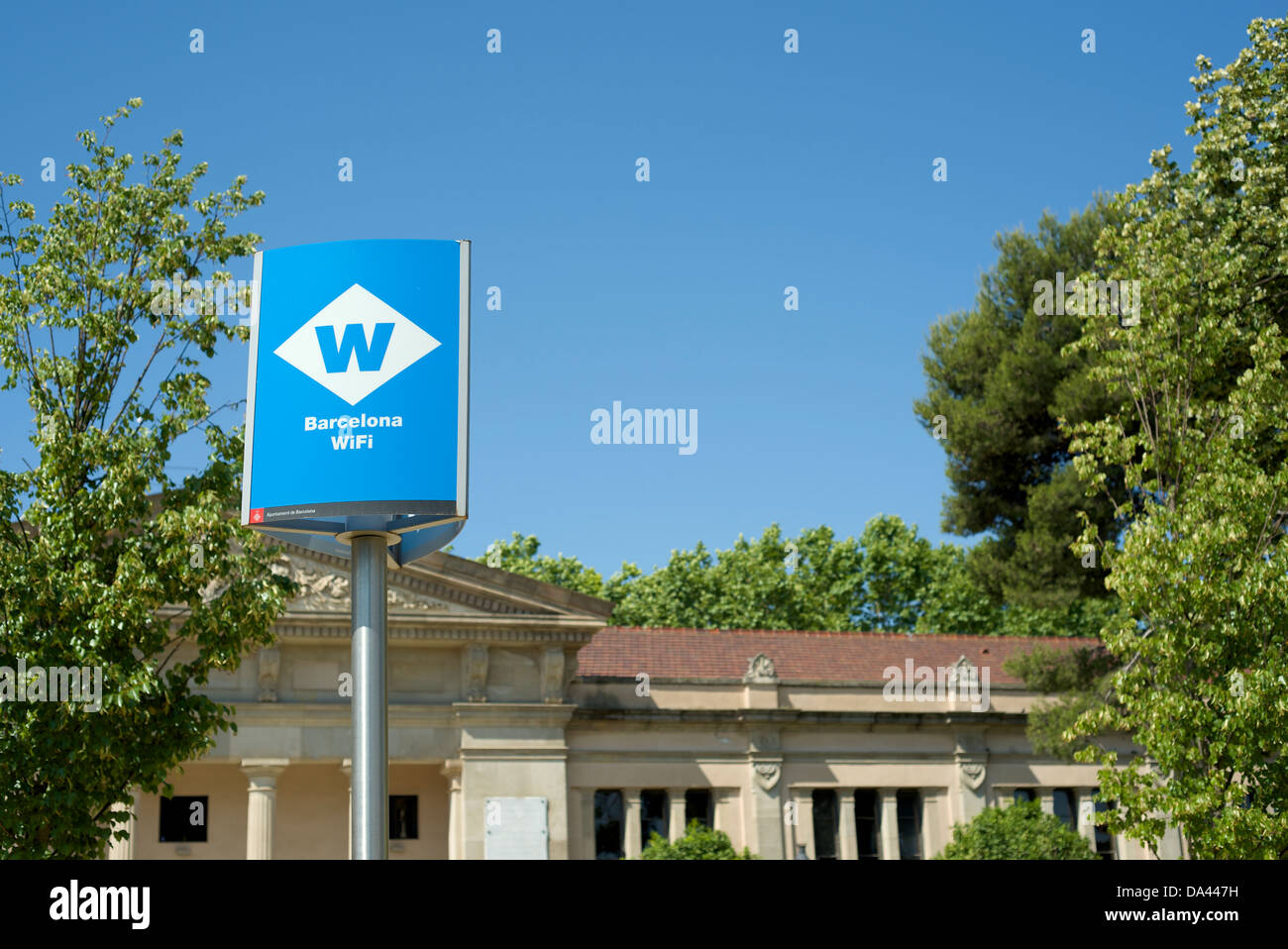 Sign post for public wi-fi hotspot in Barcelona, Spain Stock Photo