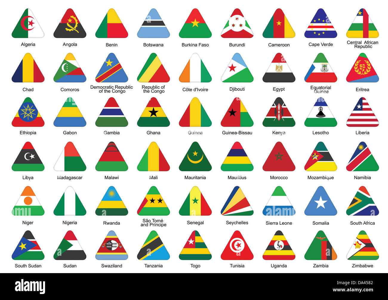 set of triangle icons with African flags Stock Photo