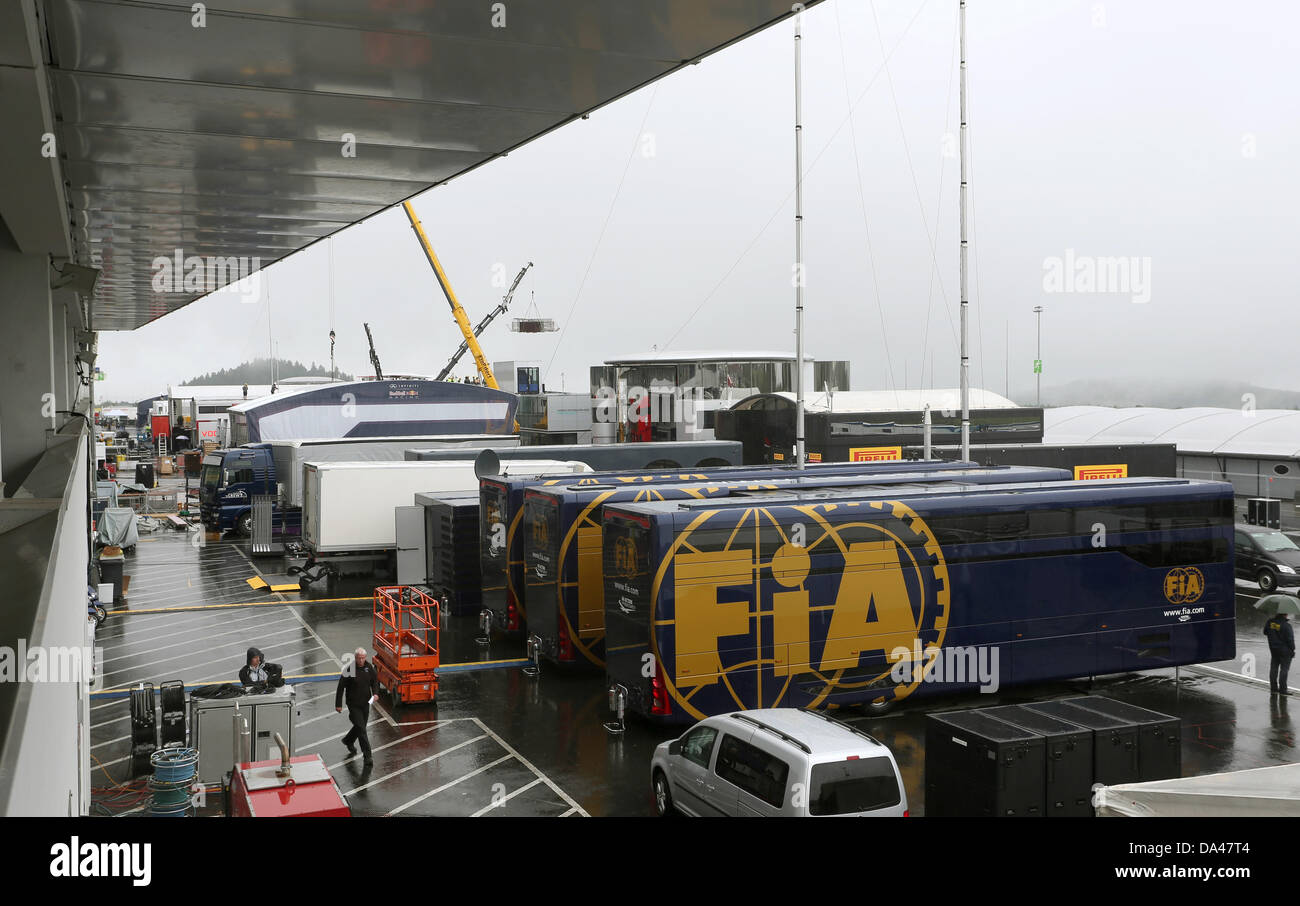 Formula One teams set up their mobile headquarters, the headquarters of