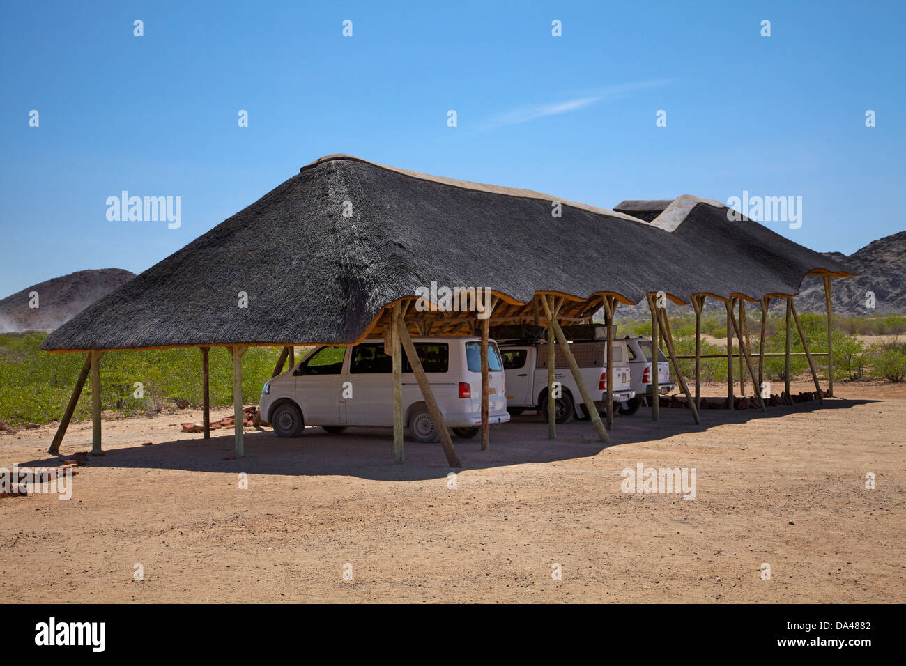 Shaded parking at Petrified Forest, Damaraland, Namibia, Africa Stock Photo