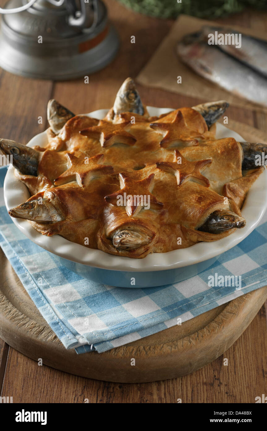 Stargazy pie West Country fish dish Cornwall UK Stock Photo