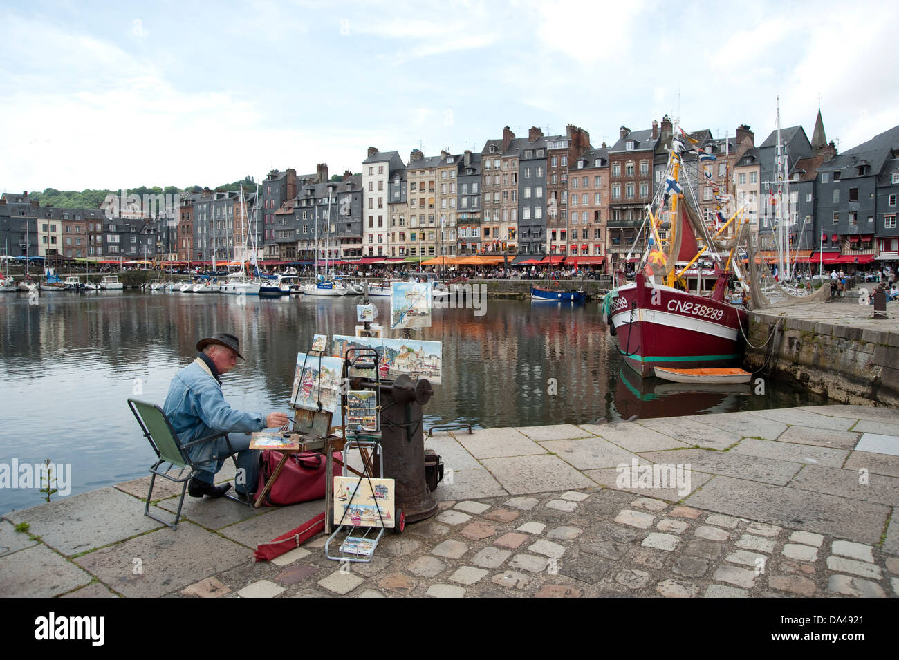 The  old beautiful picturesque port of Honfluer  Normandy France with artist Stock Photo