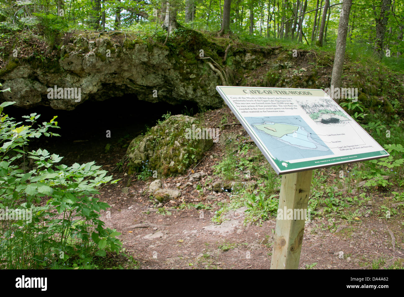 Michigan, Mackinac. Mackinac Island State Park trail system through the center of the island. Cave-of-the-Woods. Stock Photo