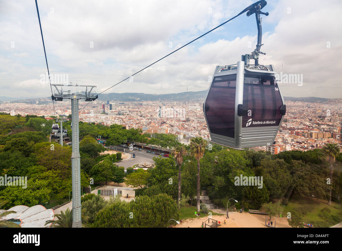 The Montjuic cable car with a panorama of Barcelona Stock Photo - Alamy
