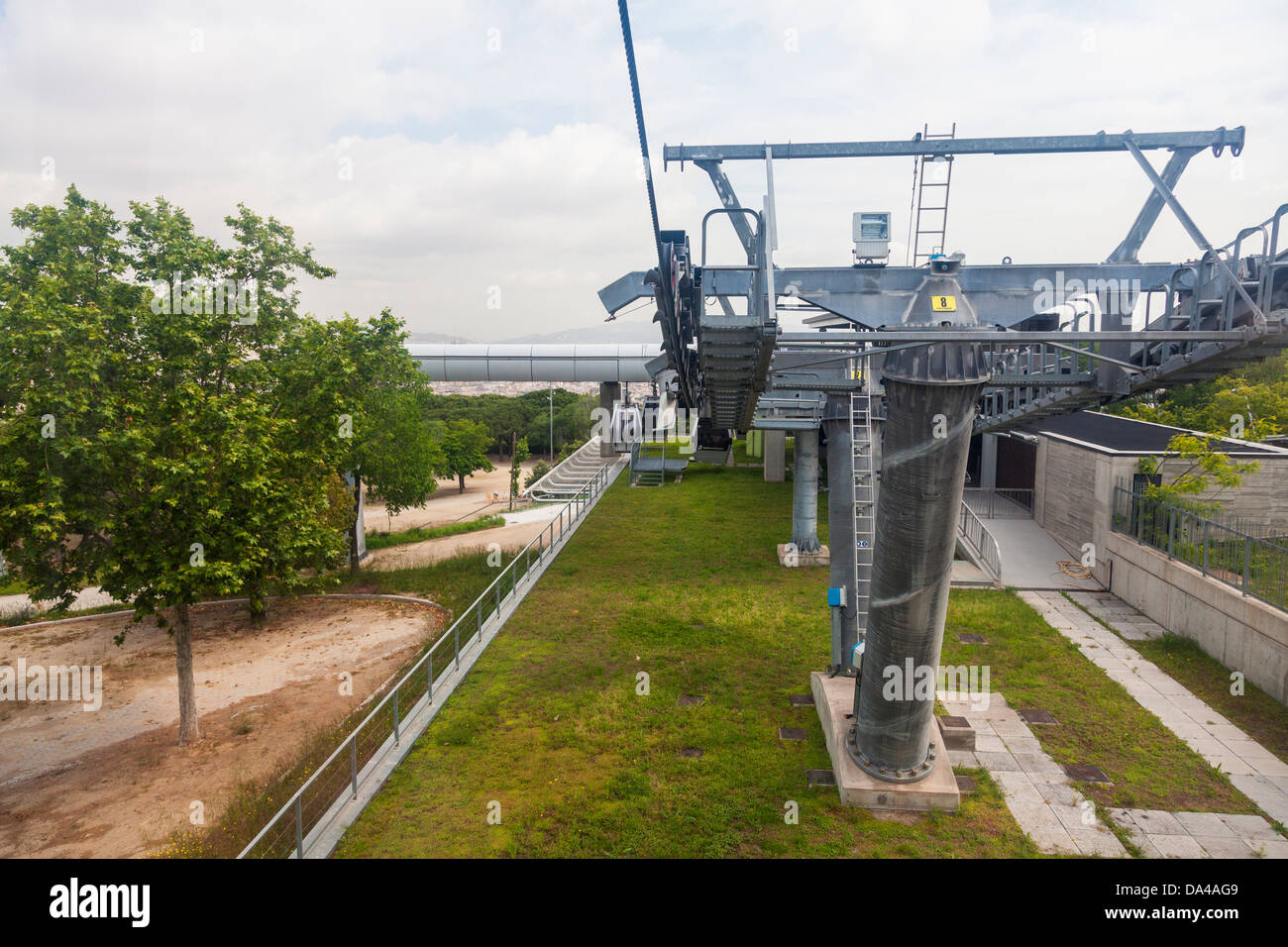 The Montjuic cable car leaving station al Mirador halfway up Stock ...