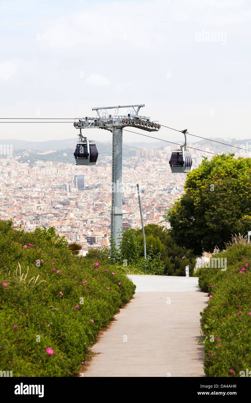 Montjuic cable car tower Barcelona panorama Stock Photo - Alamy